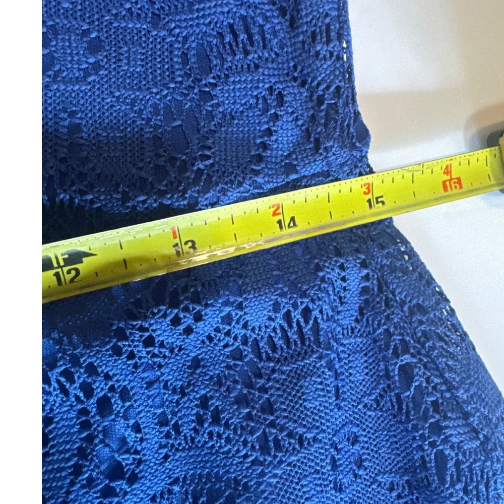 Metaphor Lace Fit and Flare Dress Womens Medium Blue Excellent Sleeveless Floral